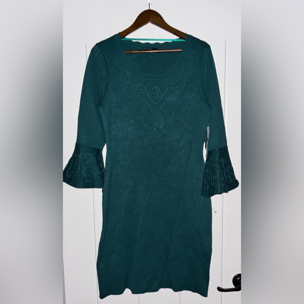 Maggy London Emerald Green Bell Sleeve Sheath Dress Size L NWT Holiday Party